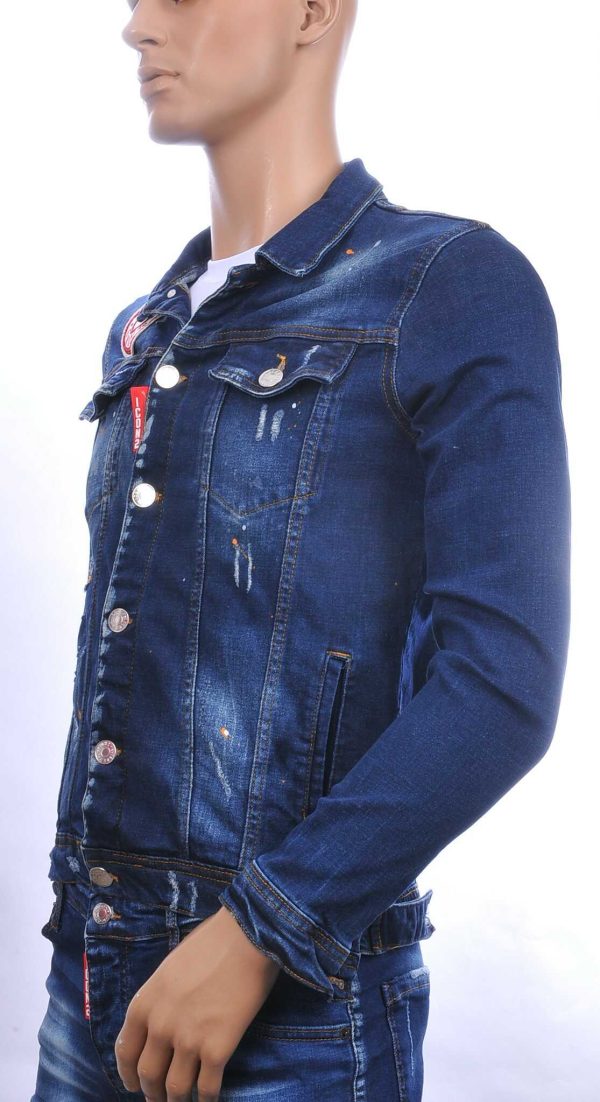 ICON2 hippie gescheurde gewassen slim fit korte spijkerjack met verfvlekjes Blauw