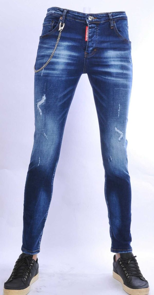 ICON2 hippie gescheurde en gewassen slim fit stretch heren jeans Blauw