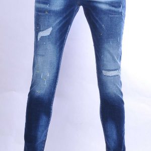 ICON2 hippie gescheurde slim fit stretch heren jeans met verfspatten Blauw