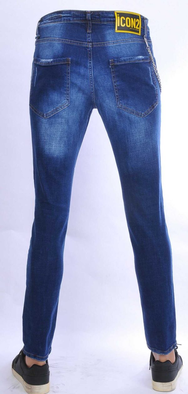 ICON2 hippie gescheurde slim fit stretch heren jeans met verfspatten Blauw
