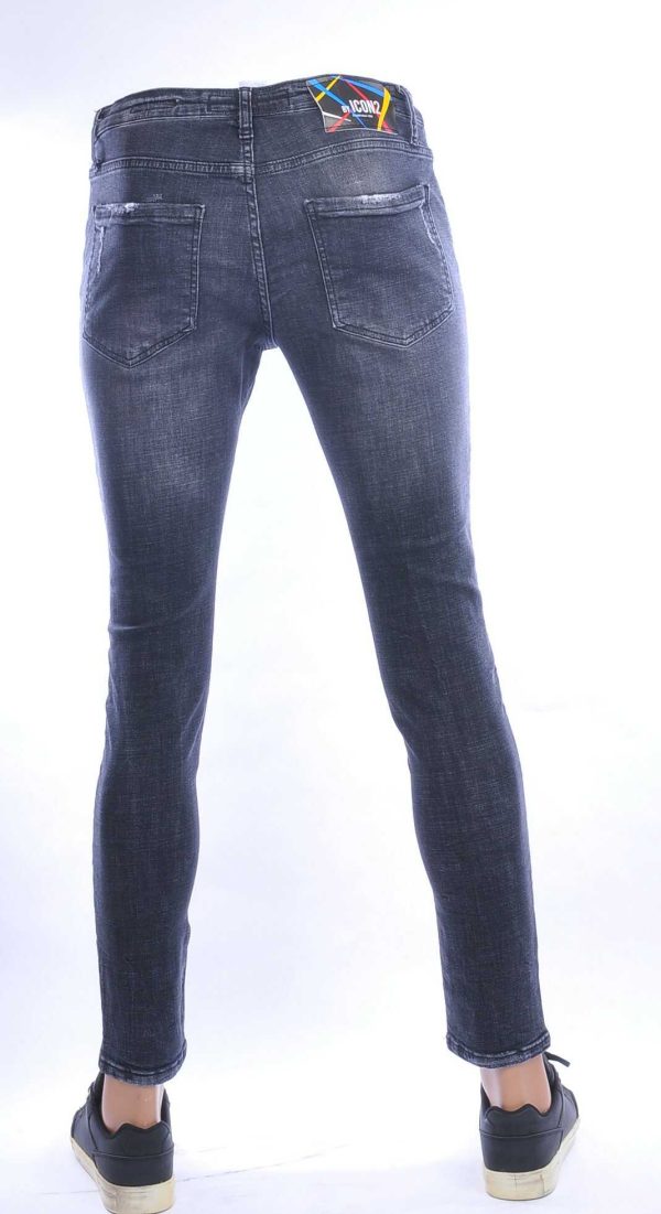 ICON2 hippie gescheurde slim fit stretch heren jeans met verfspetters Zwart