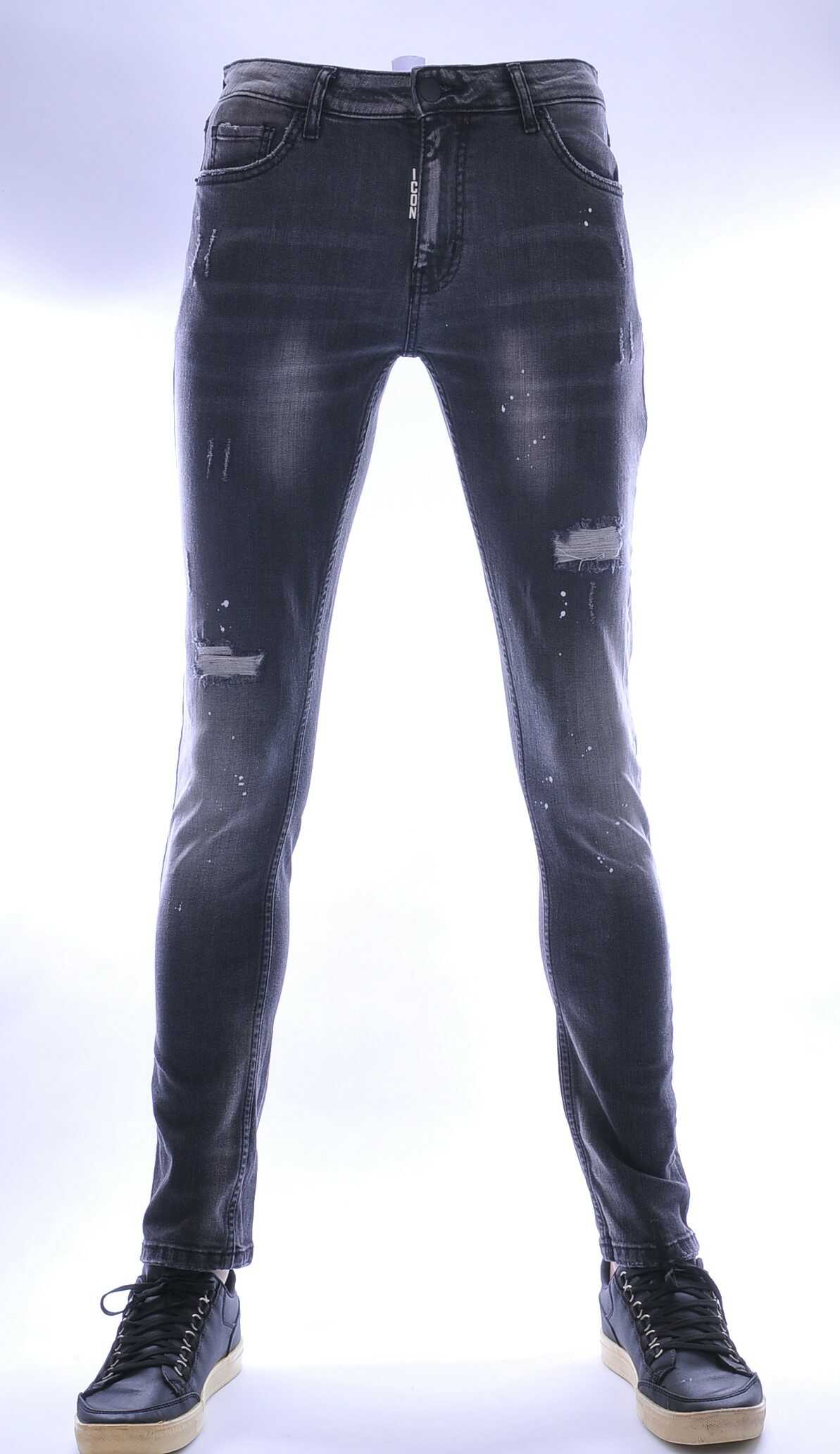 ICON hippie gescheurde slim fit stretch heren jeans met verfspatten Zwart