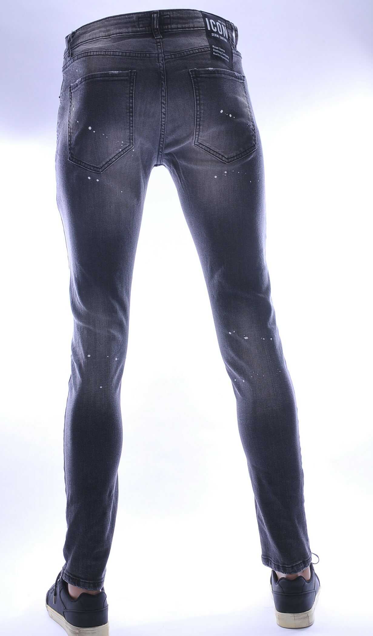 ICON hippie gescheurde slim fit stretch heren jeans met verfspatten Zwart