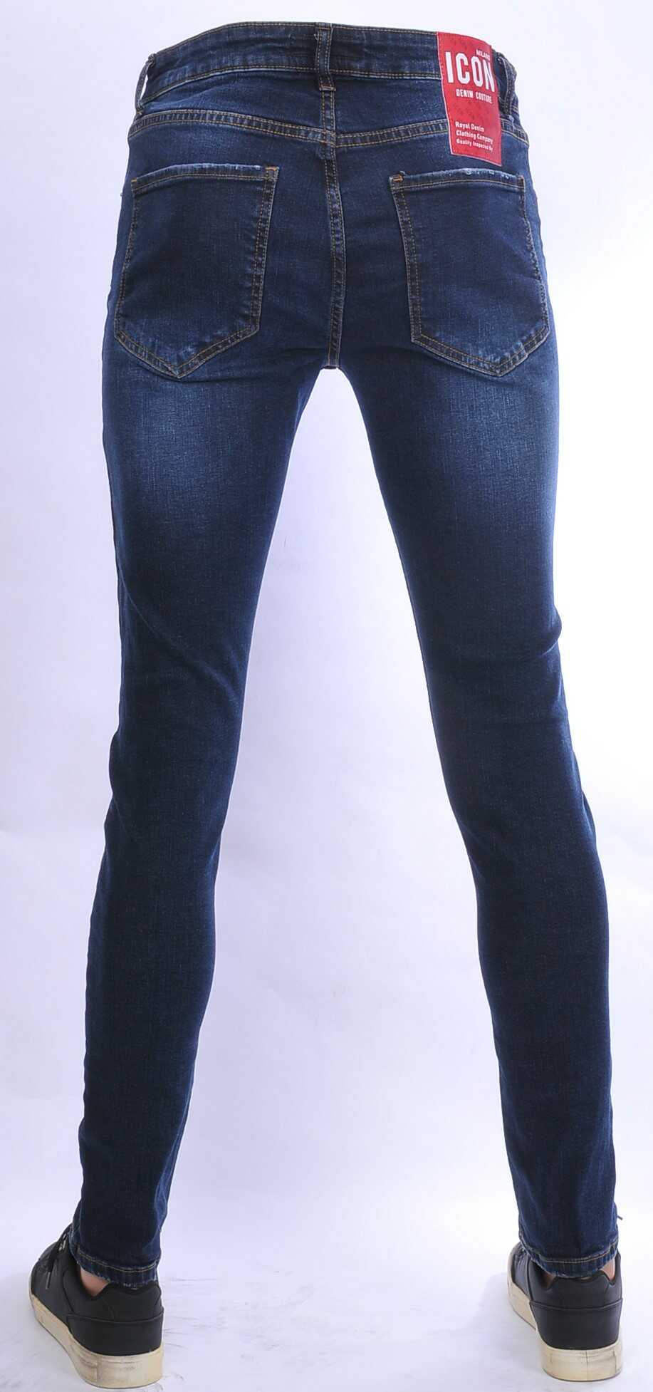 ICON hippie gescheurde gewassen slim fit stretch heren jeans met verfspatten Blauw