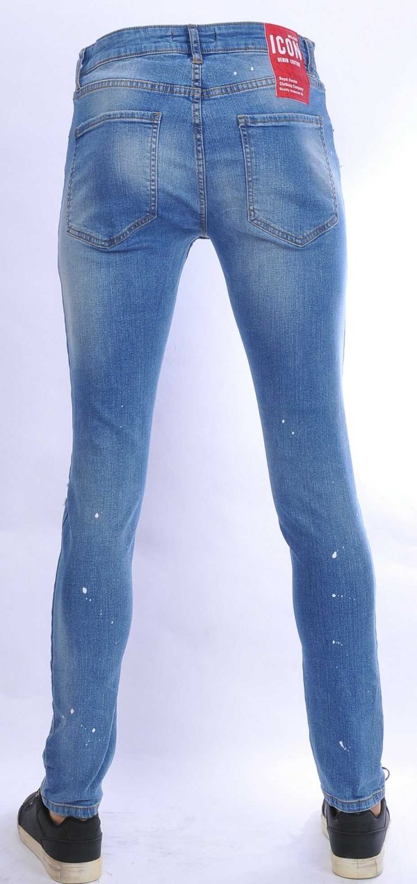 ICON hippie gescheurde gewassen slim fit stretch heren jeans met verfspatten Blauw