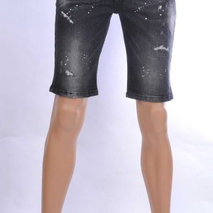 ICON hippie gescheurde slim fit heren korte spijkerbroek met verfvlekjes Zwart