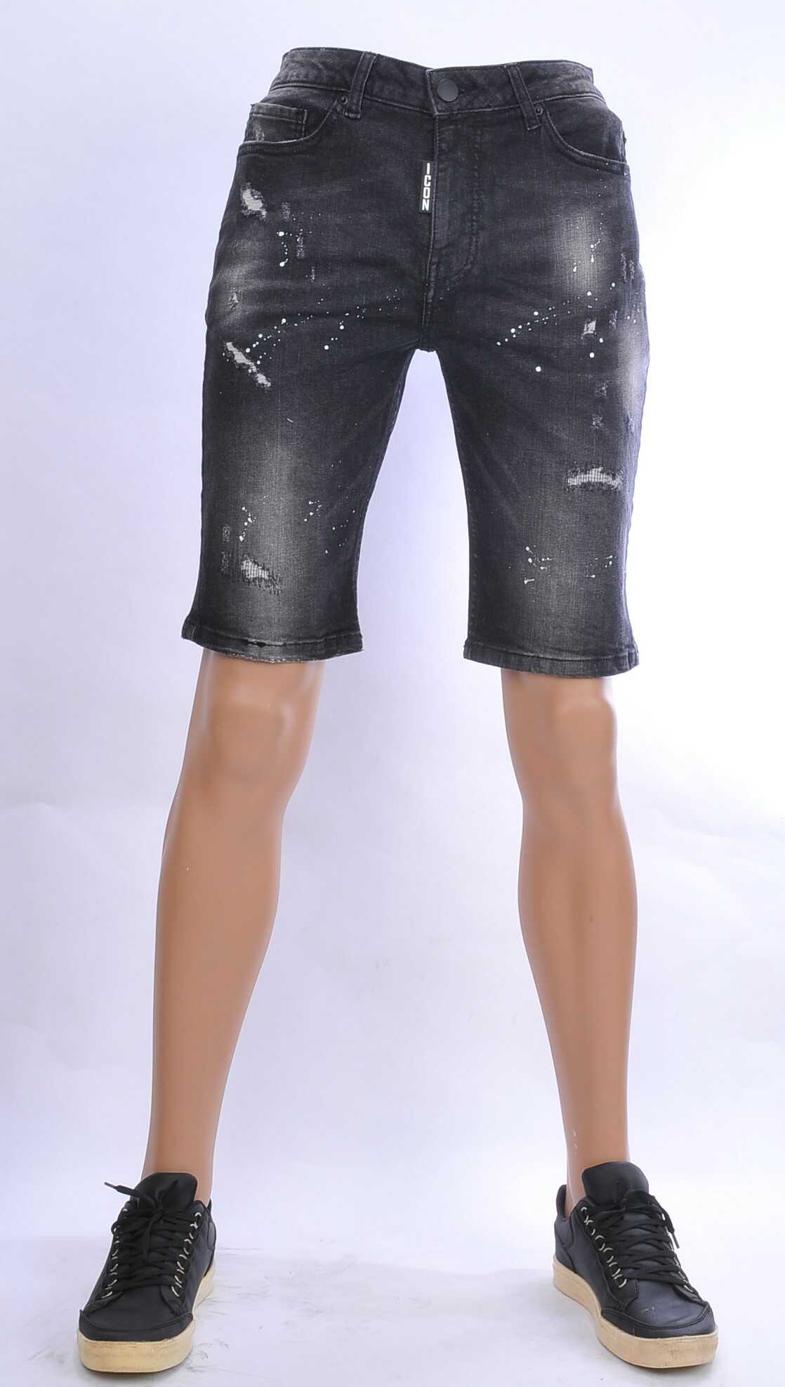 ICON hippie gescheurde slim fit heren korte spijkerbroek met verfvlekjes Zwart