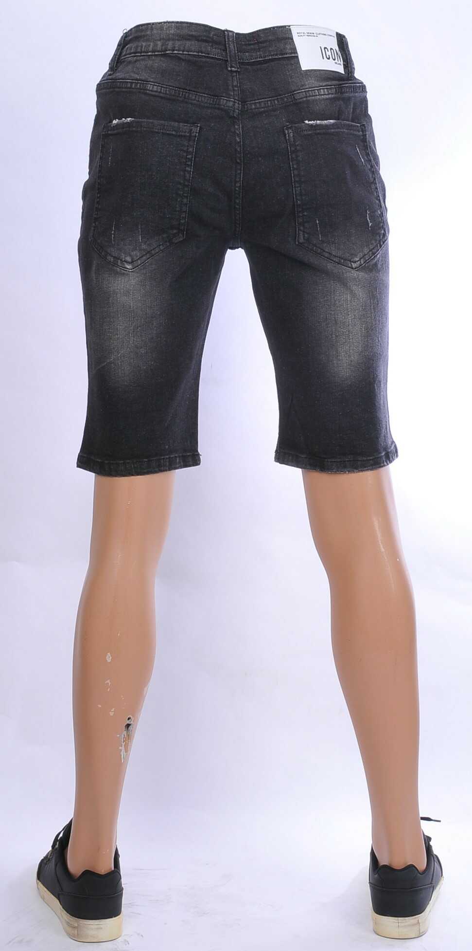 ICON hippie gescheurde slim fit heren korte spijkerbroek met verfvlekjes Zwart