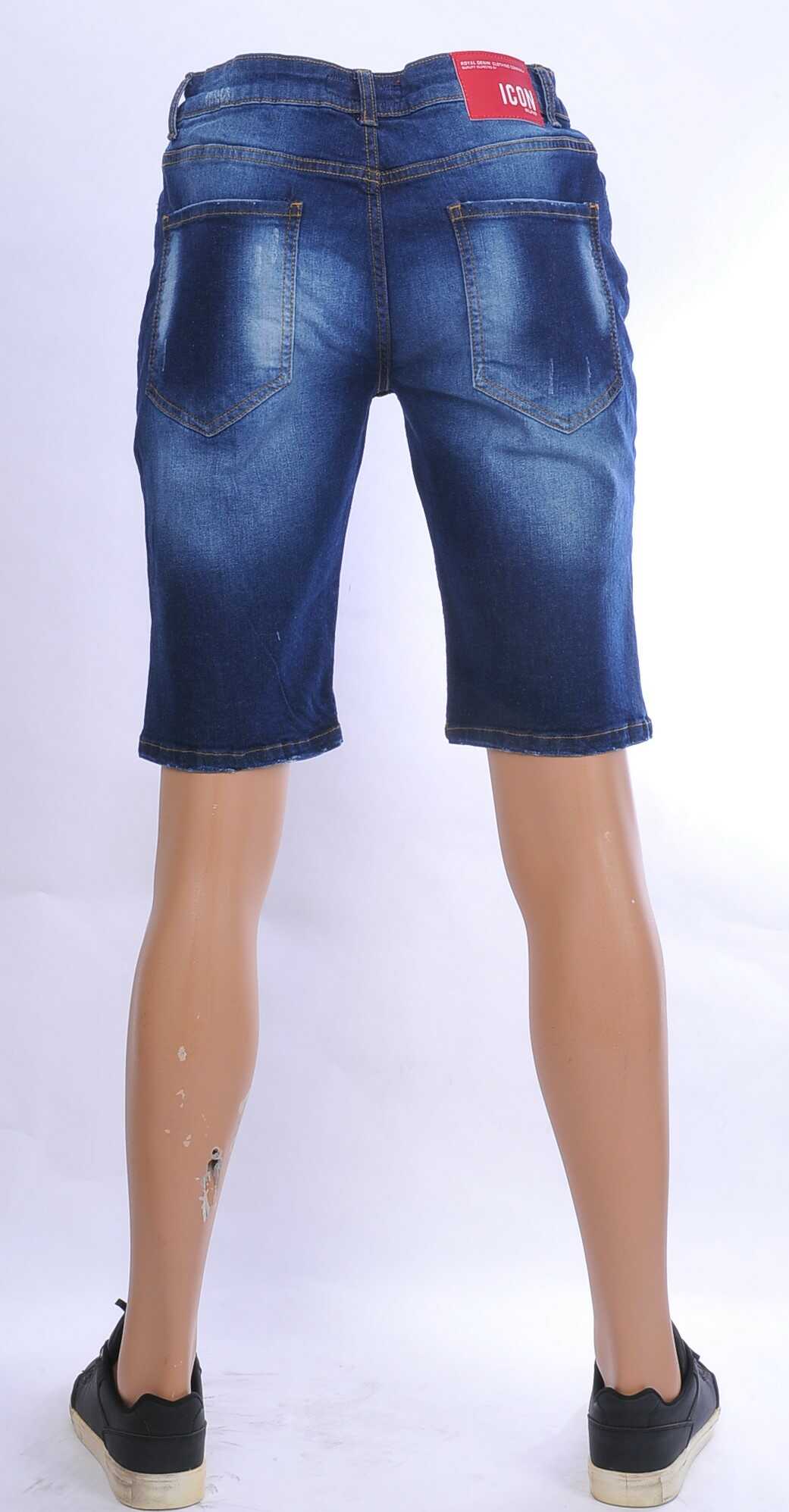 ICON hippie gescheurde slim fit heren korte spijkerbroek met verfvlekjes Blauw