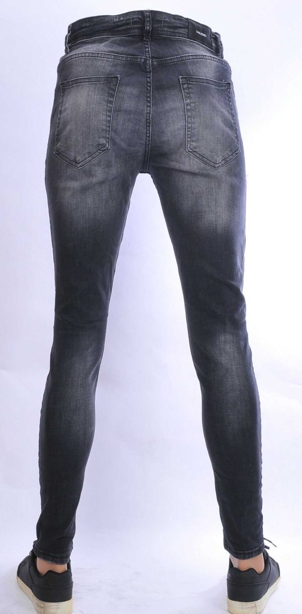 VALENCI hippie gescheurde slim fit stretch heren jeans met verfspatten Zwart
