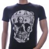 By Bugotti Trendy Ronde Hals Heren Skull T-Shirt met Zilveren Steentjes - Zwart