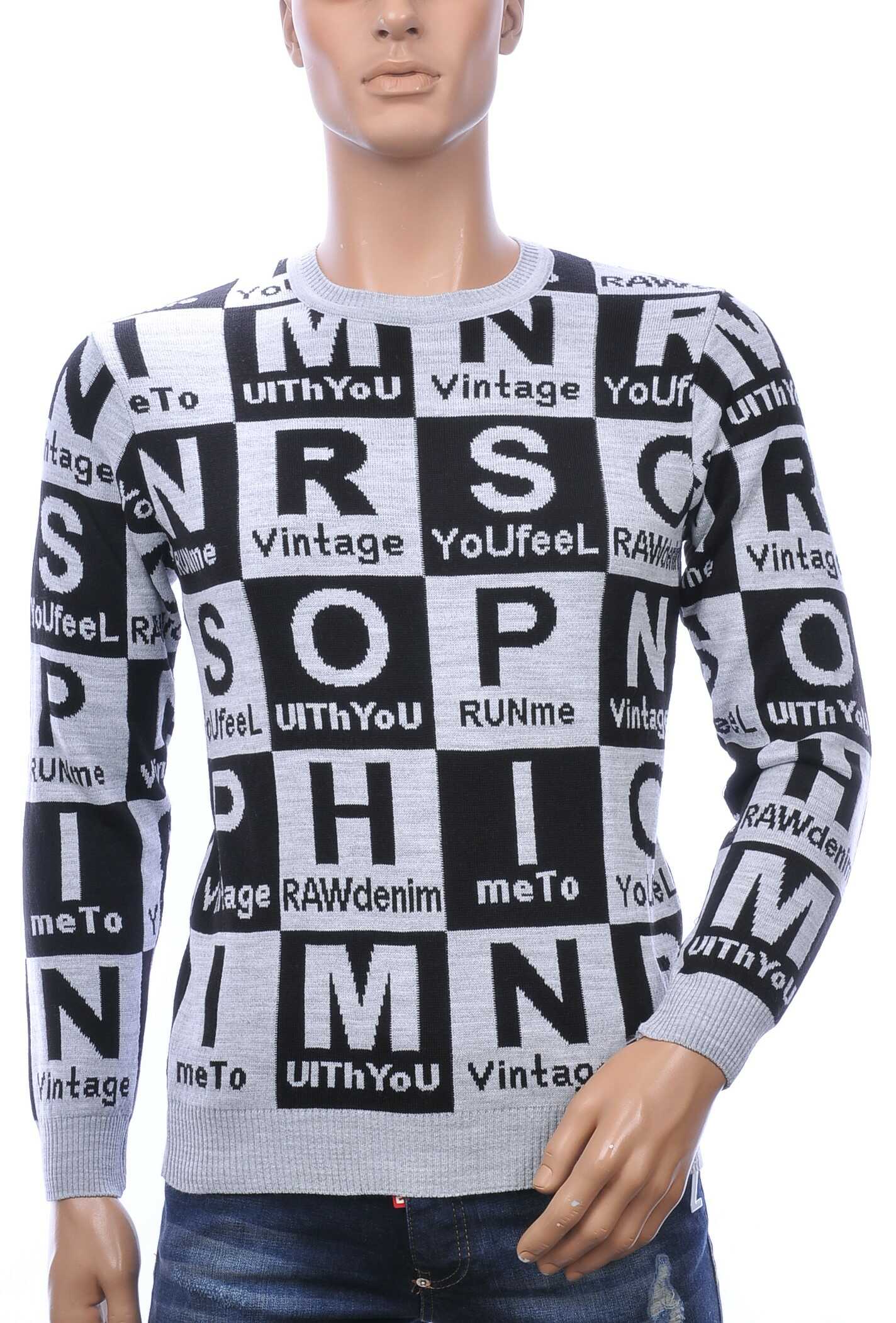 CI-BORG Trendy Slim Fit Ronde Hals Heren Trui met Allover Letters Dessin - Grijs