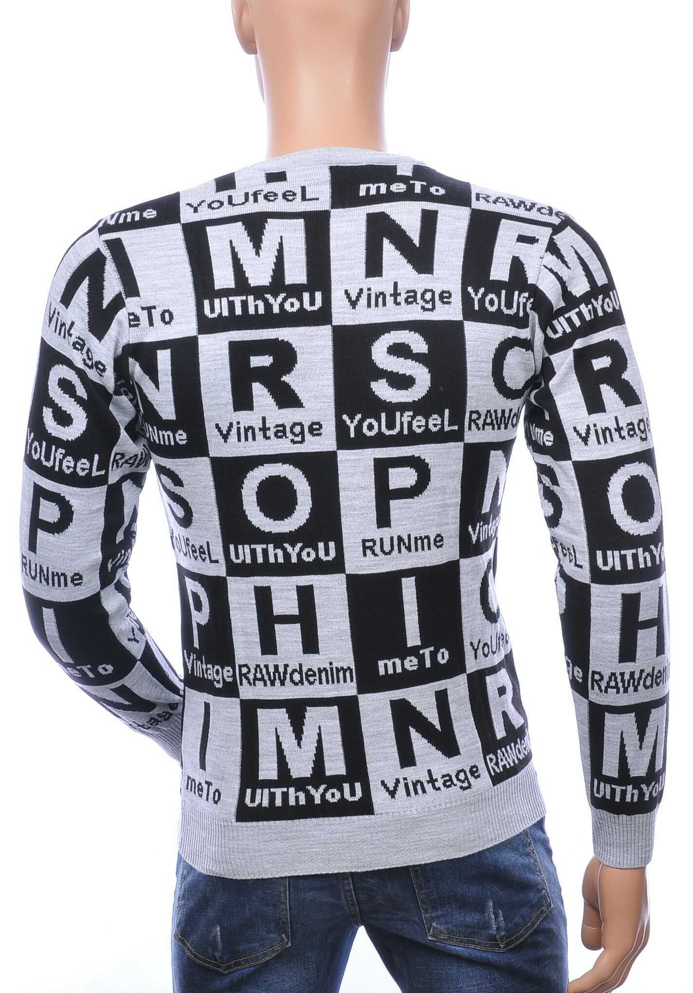 CI-BORG Trendy Slim Fit Ronde Hals Heren Trui met Allover Letters Dessin - Grijs