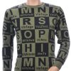 CI-BORG Trendy Slim Fit Ronde Hals Heren Trui met Allover Letters Dessin - Khaki