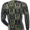 CI-BORG Trendy Slim Fit Ronde Hals Heren Trui met Allover Letters Dessin - Khaki