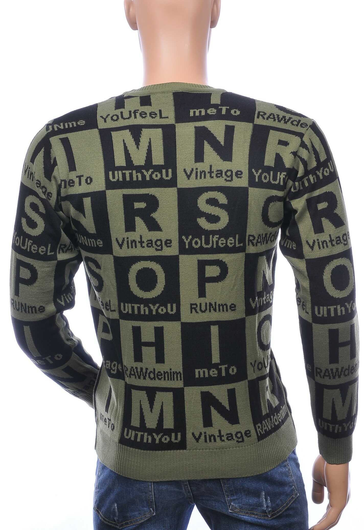 CI-BORG Trendy Slim Fit Ronde Hals Heren Trui met Allover Letters Dessin - Khaki