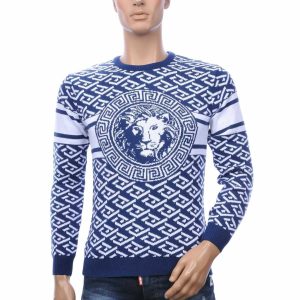 Club Ju heren trui, heren trui met leeuwenkop, heren pullover ronde hals, navy heren trui, slim fit heren trui, streetwear heren trui, gebreide heren trui, heren trui met dessin, luxe heren trui, urban fashion heren, heren winter trui, moderne heren pullover, jacquard heren trui, online trui kopen, trui kopen in Nijmegen, Goedkoop heren trui kopen