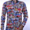CORRINO Italiaans Slim Fit Heren Overhemd met Allover Huizen en Oldtimer Cadillac Print – Multi Kleur | Trendy herenoverhemd voor feest, casual en zakelijk