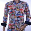 CORRINO Italiaans Slim Fit Heren Overhemd met Allover Huizen en Oldtimer Cadillac Print – Multi Kleur | Trendy herenoverhemd voor feest, casual en zakelijk