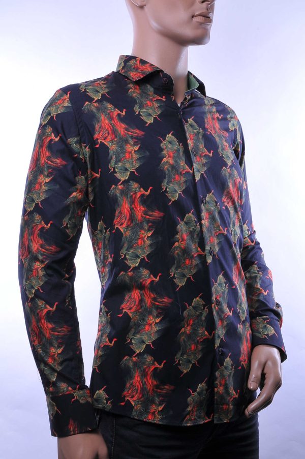 CORRINO Italiaans Slim Fit Heren Overhemd met Allover Vlammen Motieven – Zwart | Trendy, Elegant en Perfect voor Elke Gelegenheid