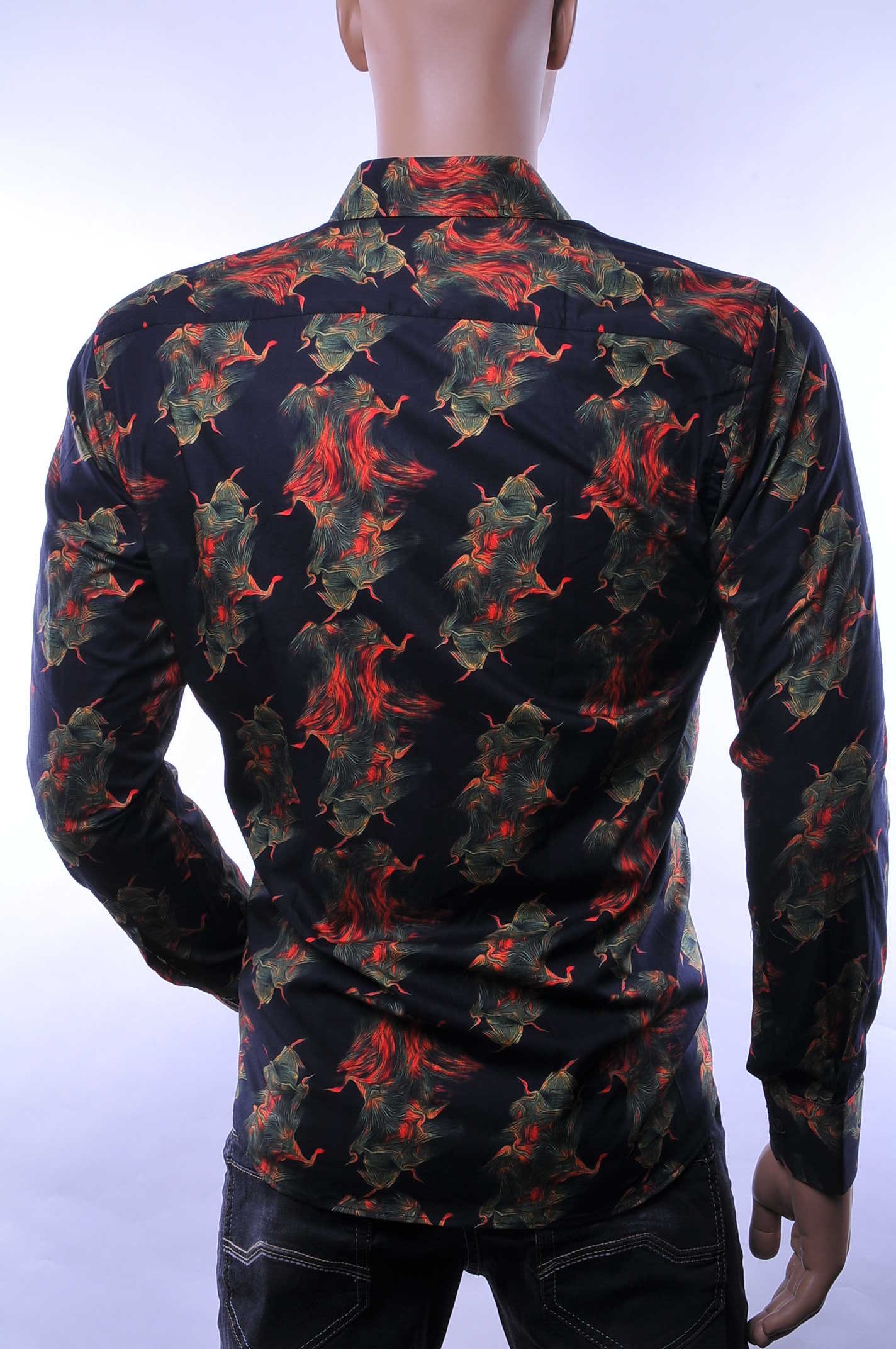 CORRINO Italiaans Slim Fit Heren Overhemd met Allover Vlammen Motieven – Zwart | Trendy, Elegant en Perfect voor Elke Gelegenheid