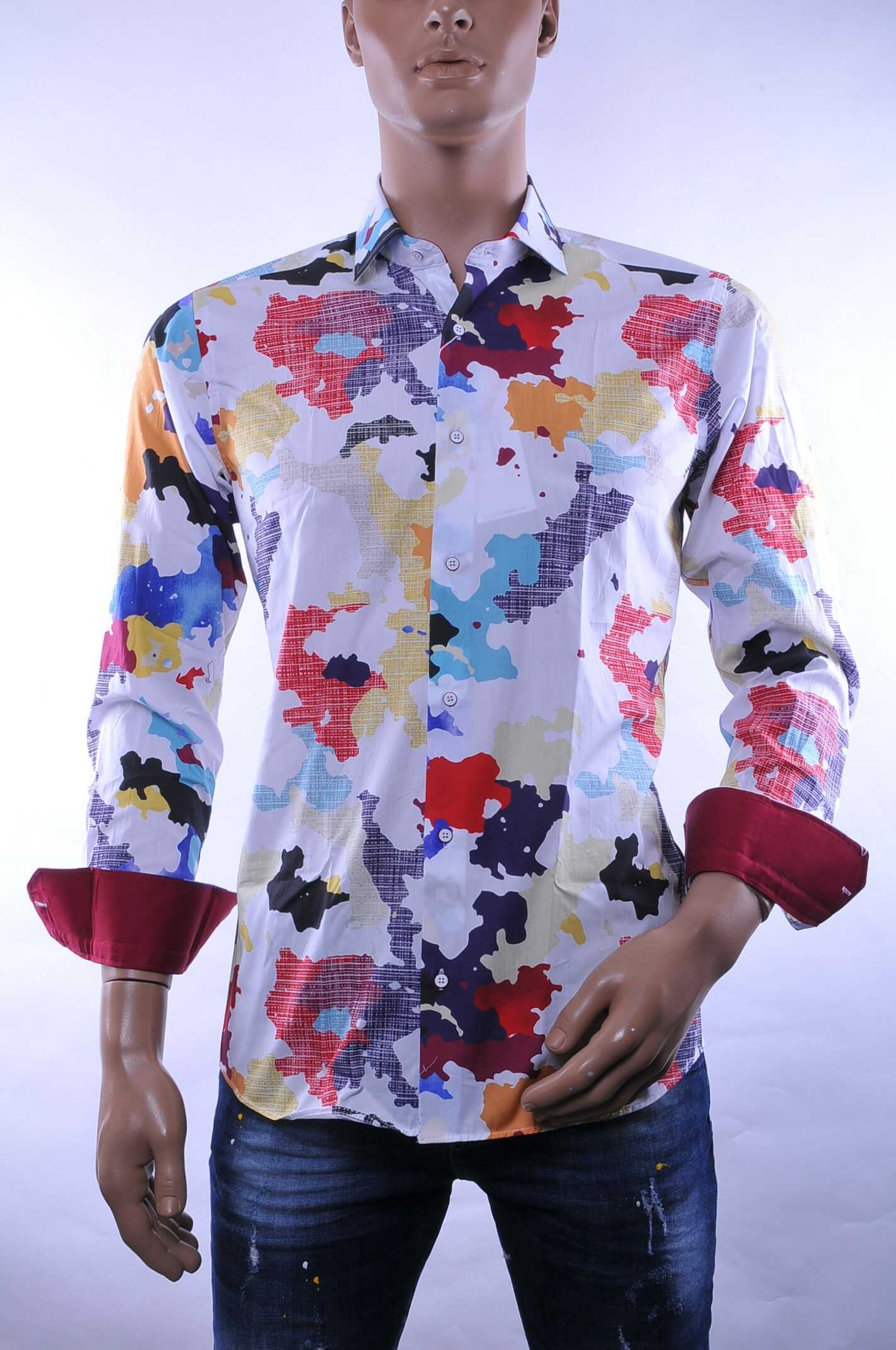 Corrino Italiaanse getailleerd slim fit allover modern kunst dessin heren overhemd Wit