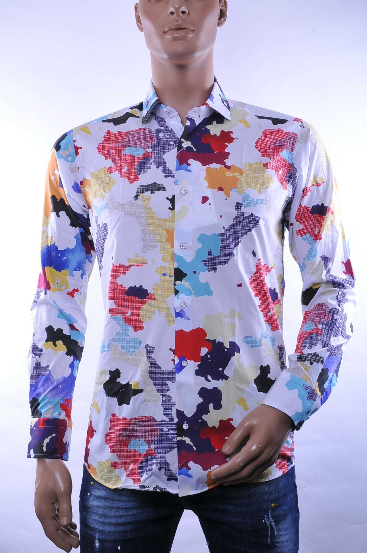 Corrino Italiaanse getailleerd slim fit allover modern kunst dessin heren overhemd Wit