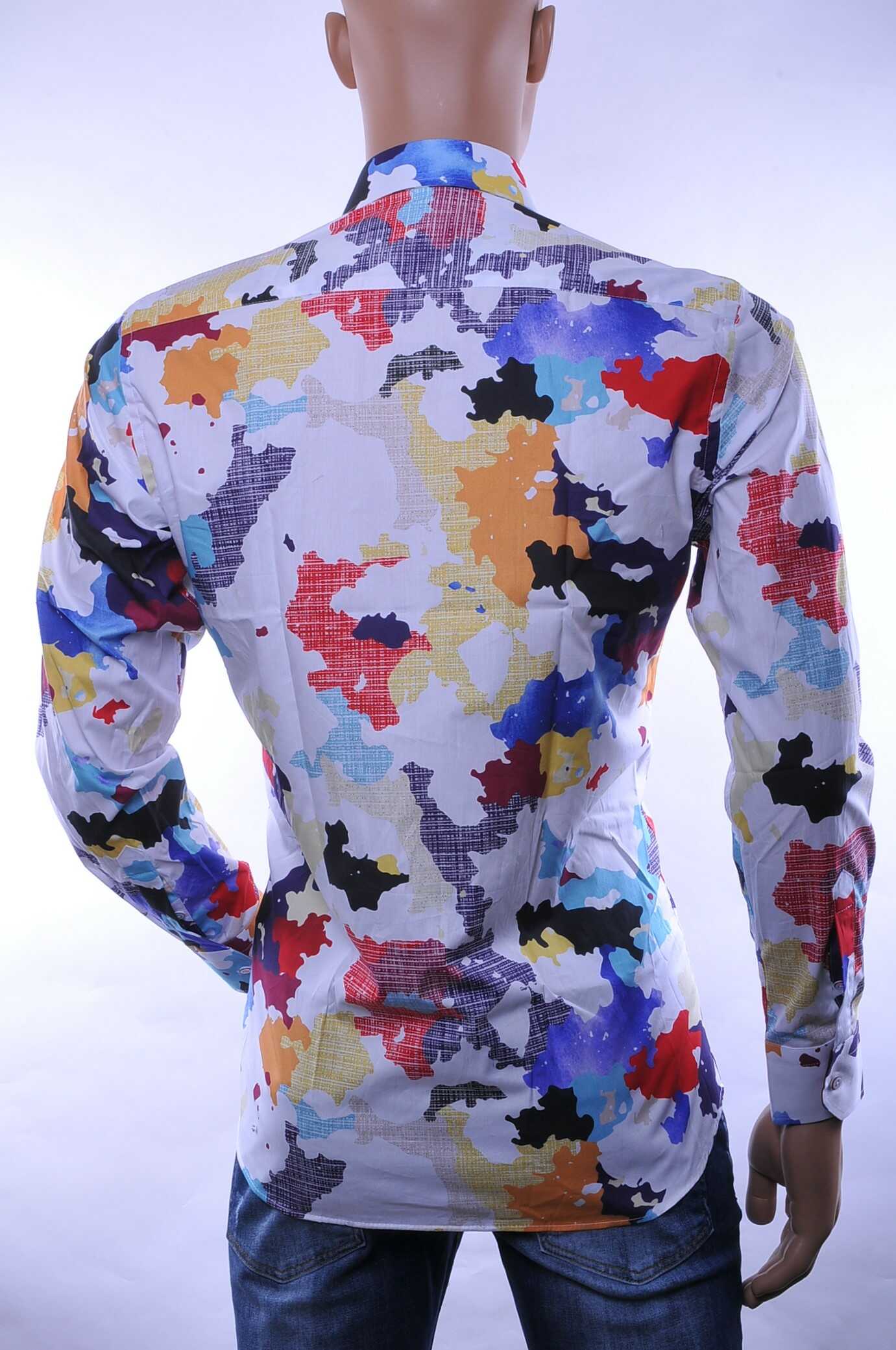 Corrino Italiaanse getailleerd slim fit allover modern kunst dessin heren overhemd Wit