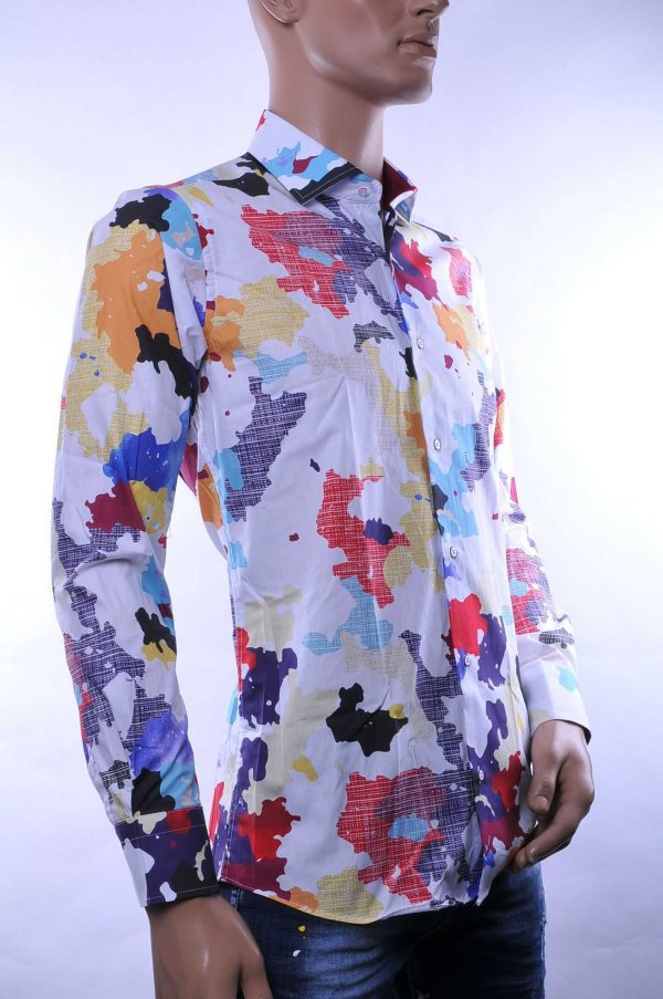 Corrino Italiaanse getailleerd slim fit allover modern kunst dessin heren overhemd Wit