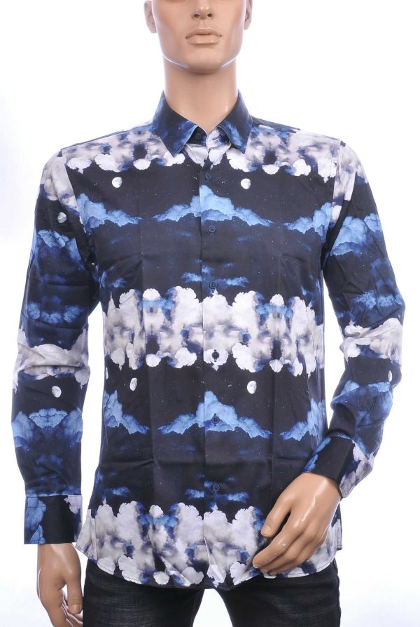 Corrino Italiaanse getailleerd slim fit allover moonlight nacht dessin heren overhemd Zwart
