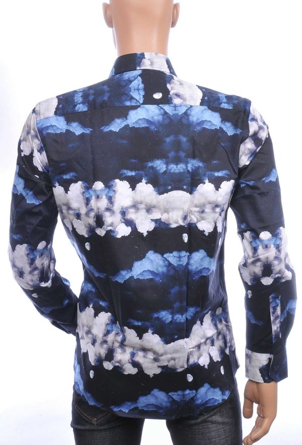 Corrino Italiaanse getailleerd slim fit allover moonlight nacht dessin heren overhemd Zwart