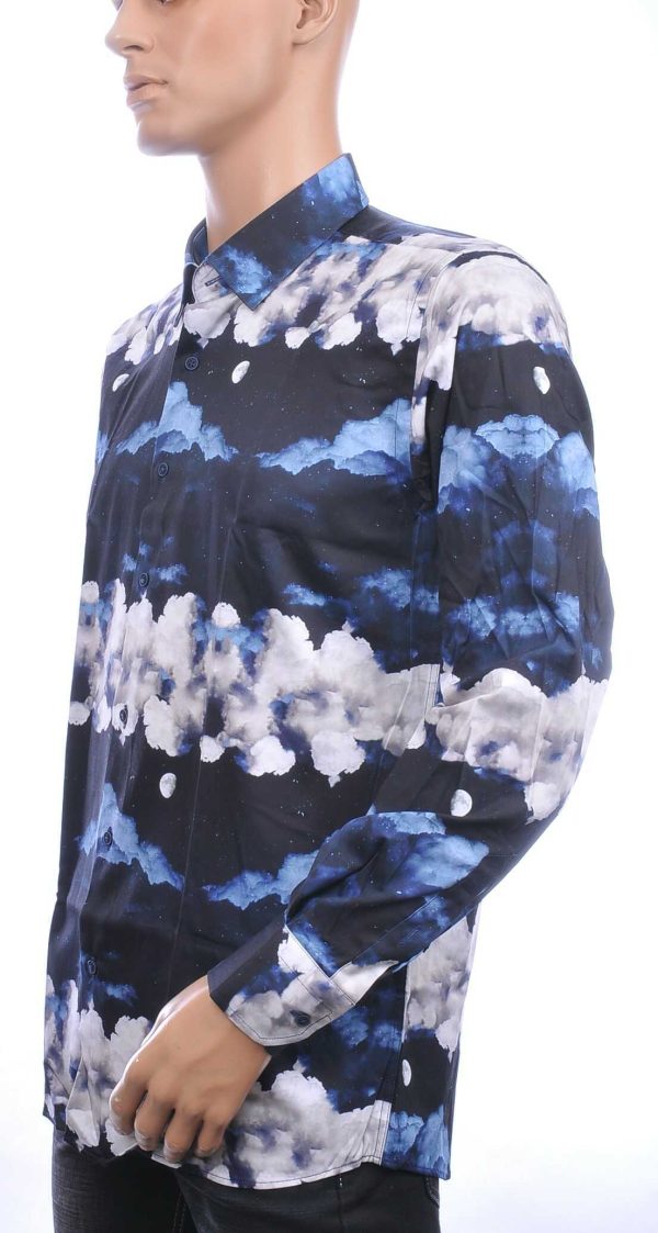 Corrino Italiaanse getailleerd slim fit allover moonlight nacht dessin heren overhemd Zwart