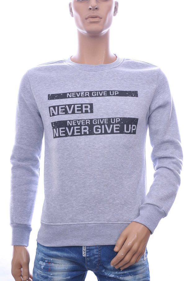 JAYLVIS&ARANCIA Ronde Hals Heren Sweatshirt met “NEVER GIVE UP” Print – Grijs