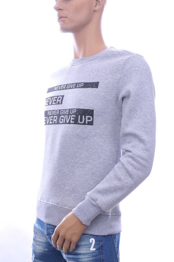JAYLVIS&ARANCIA Ronde Hals Heren Sweatshirt met “NEVER GIVE UP” Print – Grijs