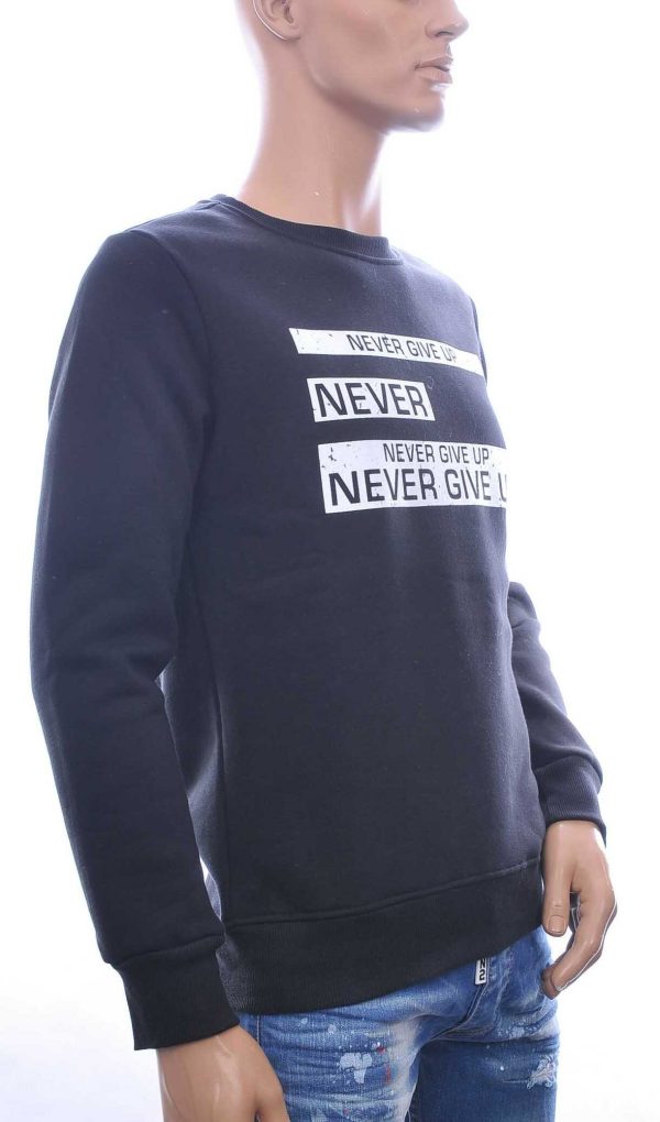 JAYLVIS&ARANCIA Ronde Hals Heren Sweatshirt met “NEVER GIVE UP” Print – Zwart