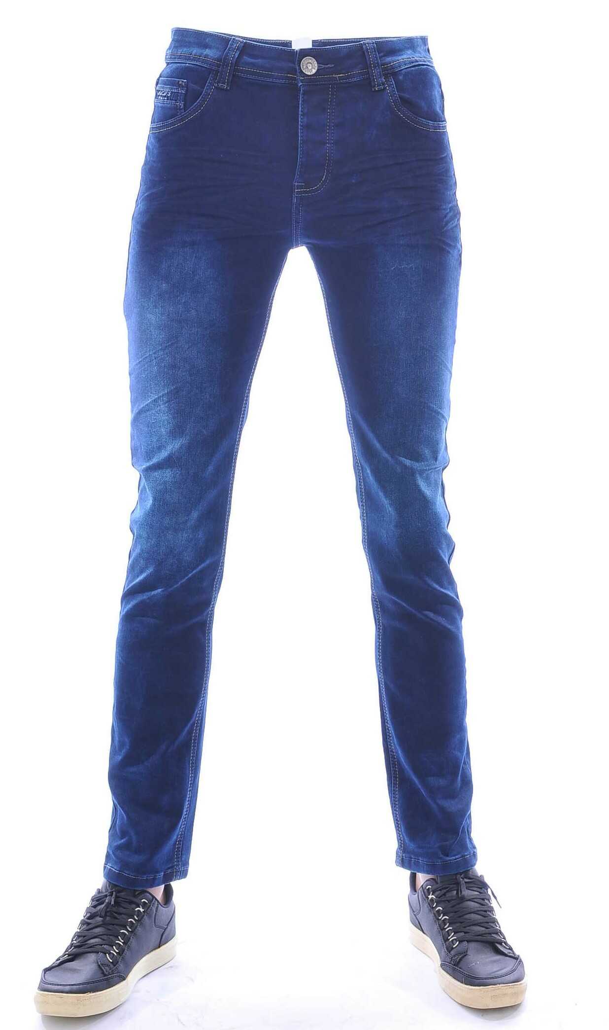 Jaylvis Trendy Regular Fit Stretch Heren Jeans met Contrastkleurige Stiksels - Blauw