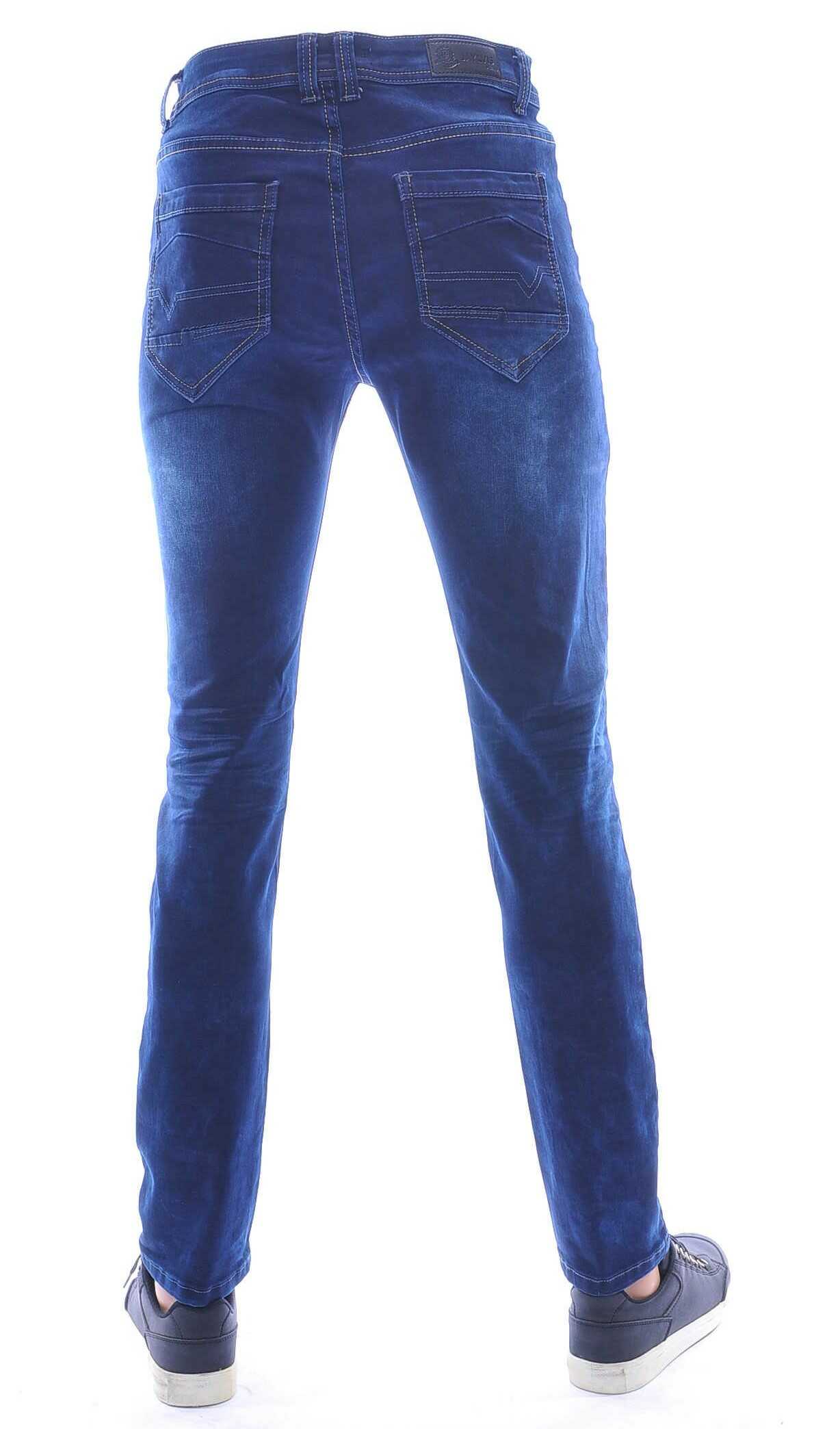 Jaylvis Trendy Regular Fit Stretch Heren Jeans met Contrastkleurige Stiksels - Blauw