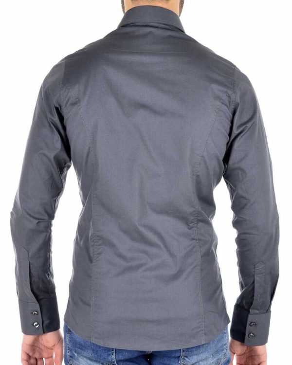 Red Bridge getailleerd slim fit stretch effen heren overhemd Antraciet