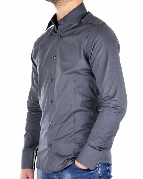Red Bridge getailleerd slim fit stretch effen heren overhemd Antraciet