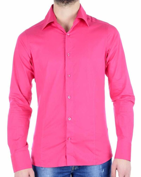 Red Bridge getailleerd slim fit stretch effen heren overhemd Fuchsia