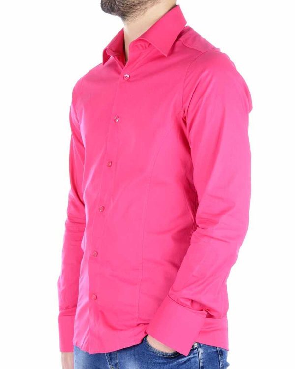 Red Bridge getailleerd slim fit stretch effen heren overhemd Fuchsia