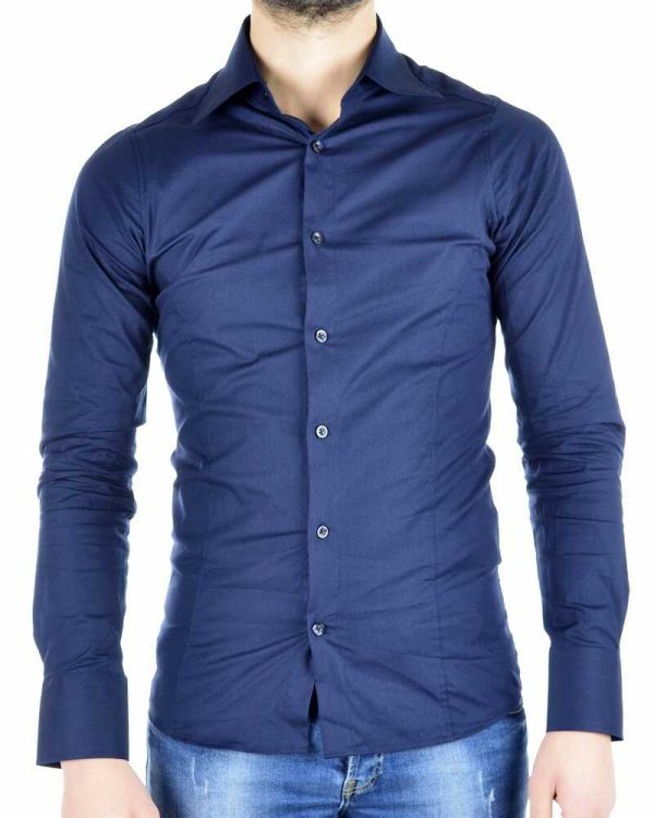 Red Bridge getailleerd slim fit stretch effen heren overhemd Navy