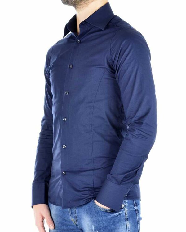 Red Bridge getailleerd slim fit stretch effen heren overhemd Navy