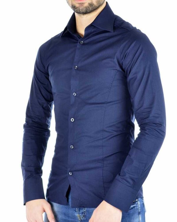 Red Bridge getailleerd slim fit stretch effen heren overhemd Navy