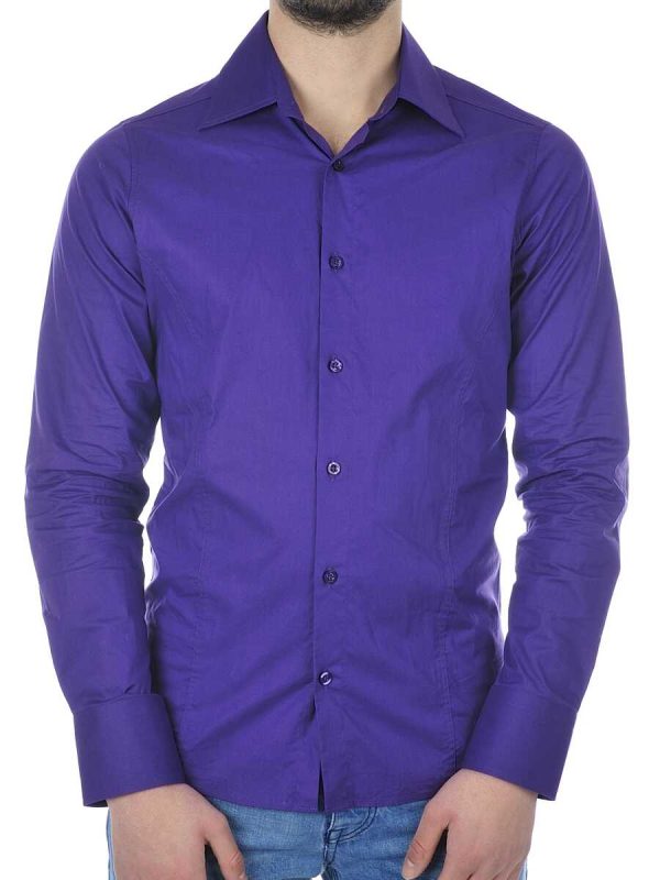 Red Bridge getailleerd slim fit stretch effen heren overhemd Paars
