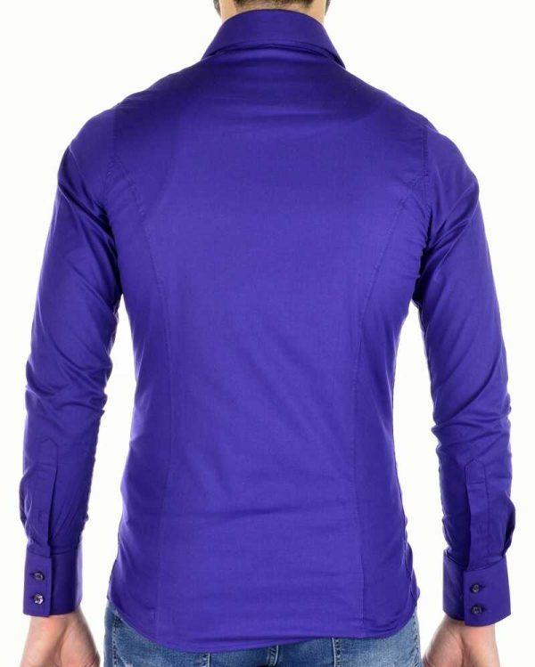 Red Bridge getailleerd slim fit stretch effen heren overhemd Paars