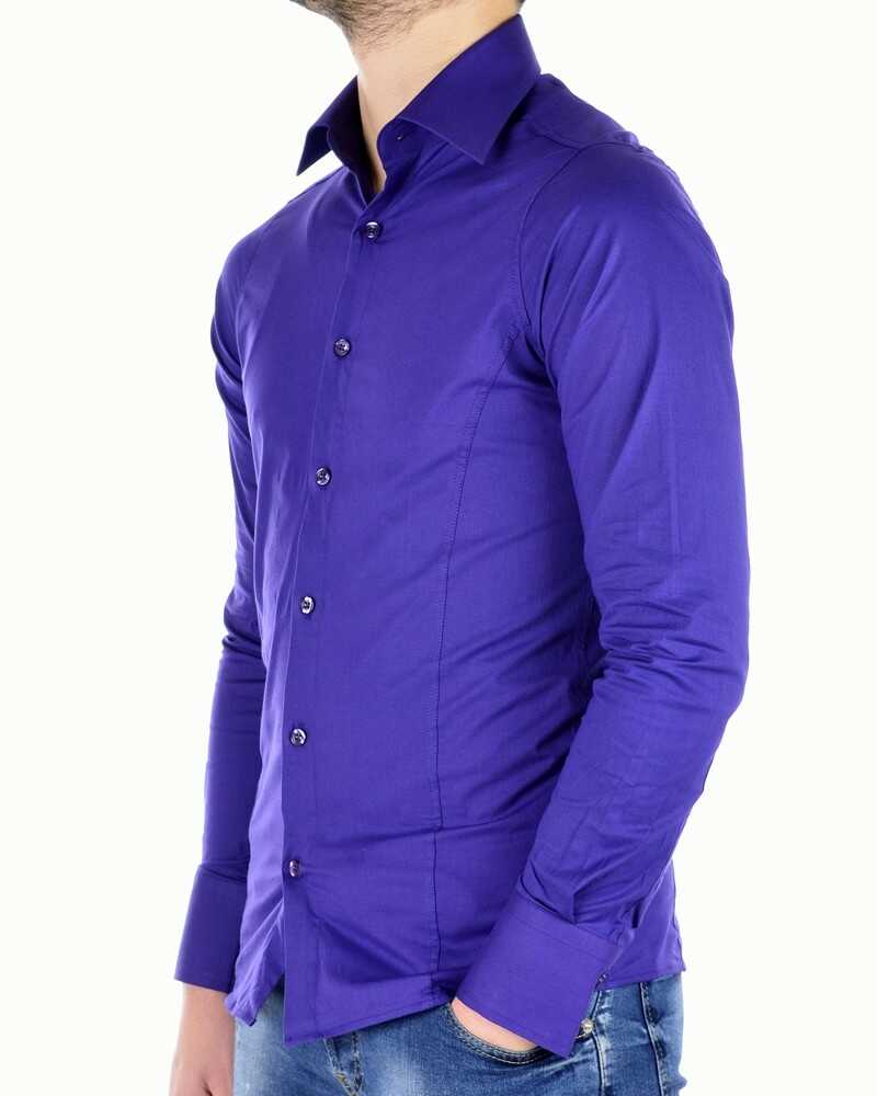 Red Bridge getailleerd slim fit stretch effen heren overhemd Paars