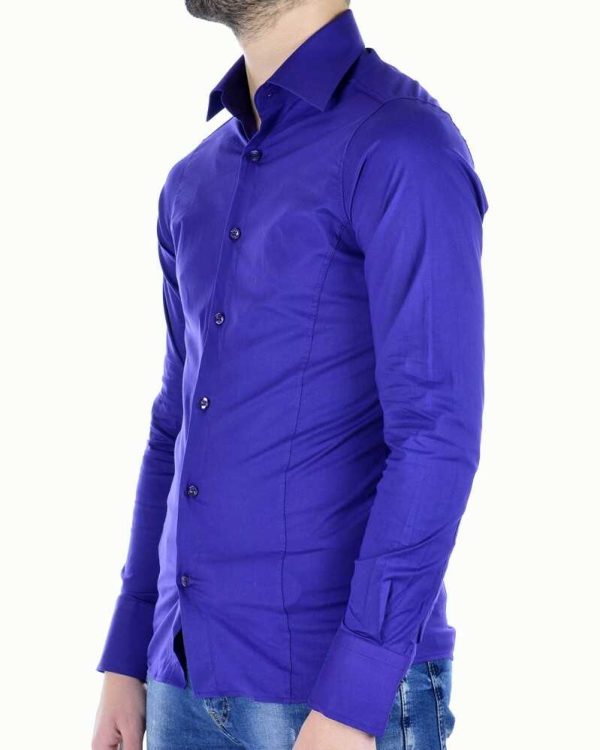 Red Bridge getailleerd slim fit stretch effen heren overhemd Paars