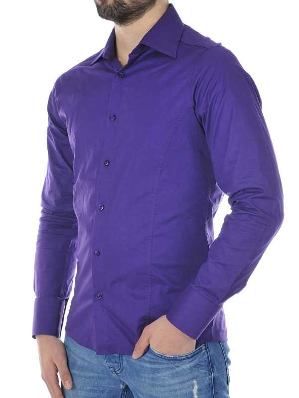 Red Bridge getailleerd slim fit stretch effen heren overhemd Paars