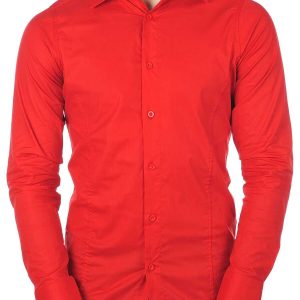 Red Bridge getailleerd slim fit stretch effen heren overhemd Rood